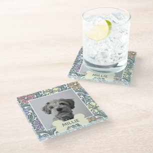 Dessous-de-verre En Verre Photo Pastel Vintage Floral Custom Chien Photo