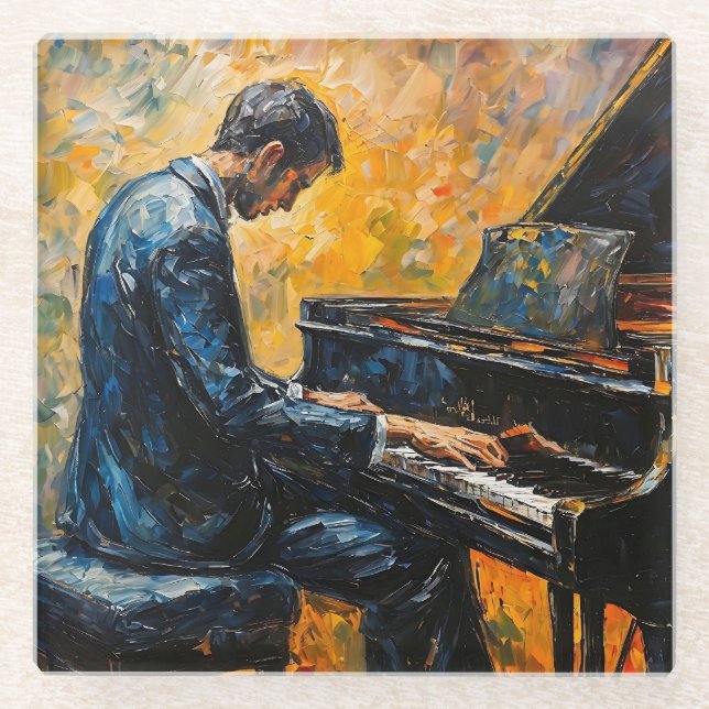 Dessous-de-verre En Verre Piano Player - Peinture à l'huile (Devant)