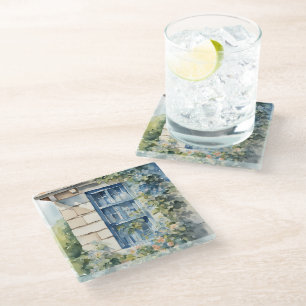 Dessous-de-verre En Verre Pierre Bleu Fenêtre Mur Cottage Vignes