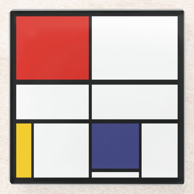 Dessous-de-verre En Verre Piet Mondrian, Composition C (Devant)