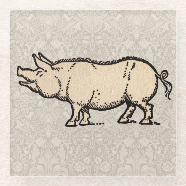 Dessous-de-verre En Verre Pig Antique Piggy Cute Illustration Vintage (Devant)