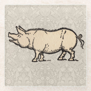 Dessous-de-verre En Verre Pig Antique Piggy Cute Vintage