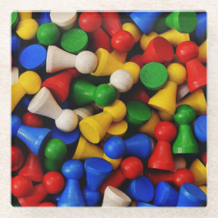 Dessous-de-verre En Verre Pile colorée de pièces de jeu en bois