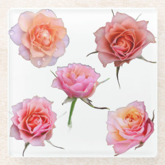 Dessous-de-verre En Verre Pink and Orange Rose Glass Coaster