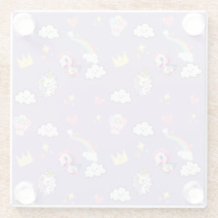 Dessous-de-verre En Verre Pink Cute Unicorn dinosaures arc-en-ciel fête d'an