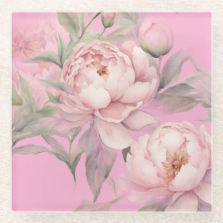 Dessous-de-verre En Verre Pink Garden Peonies Coaster