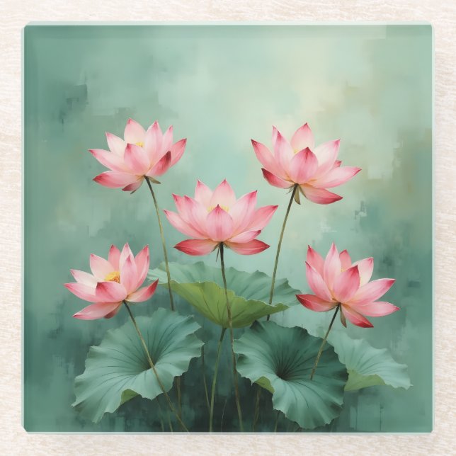 Dessous-de-verre En Verre Pink Lotus Artwork  (Devant)
