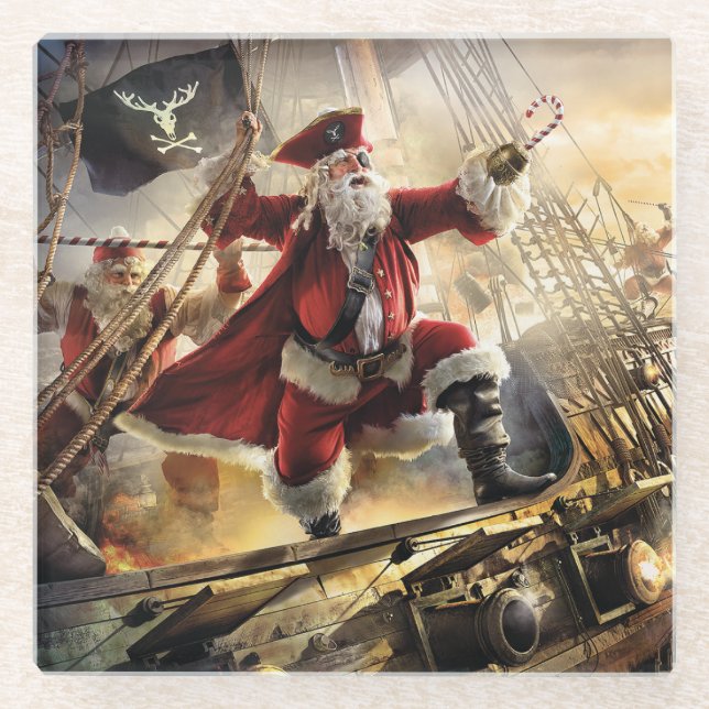 Dessous-de-verre En Verre Pirate Père Noël (Devant)