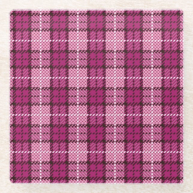 Dessous-de-verre En Verre Pixel Plaid_Magenta-Black (Devant)