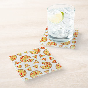 Dessous-de-verre En Verre Pizza et tranches de cool motif sur blanc