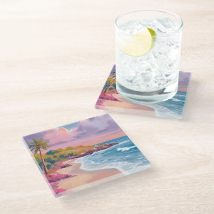 Dessous-de-verre En Verre Plage Blush   Peinture d'océan rose