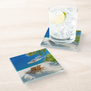 Dessous-de-verre En Verre Plages tropicales   Plage de chaises longues Bora 