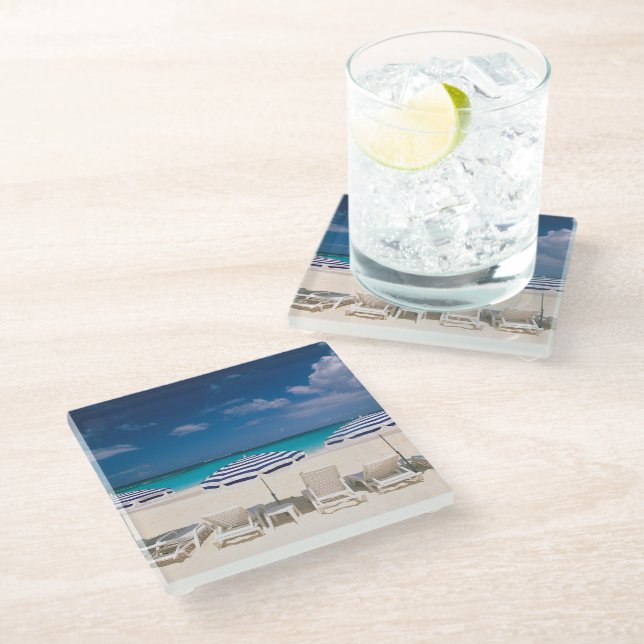 Dessous-de-verre En Verre Plages tropicales | Plage tropicale Anguilla (Incliné)