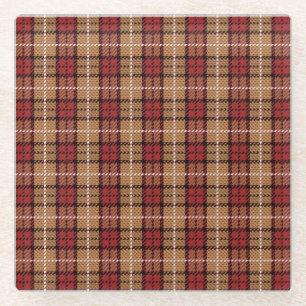 Dessous-de-verre En Verre Plaid de pixel en rouge et or