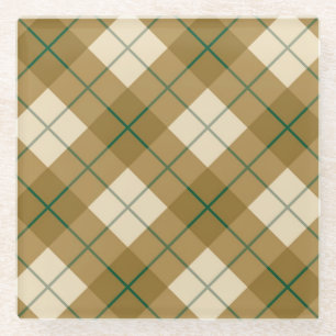 Dessous-de-verre En Verre Plaid polarisé en or avec la rayure verte