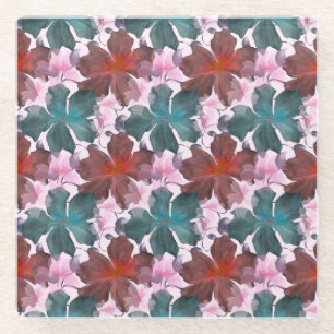 Dessous-de-verre En Verre Planche à découper à motif floral tropical sans co