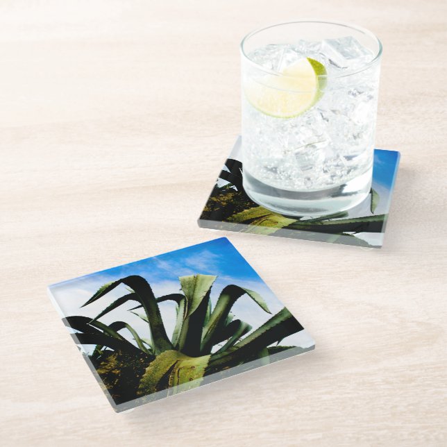 Dessous-de-verre En Verre Plante géant vert loé (Incliné)