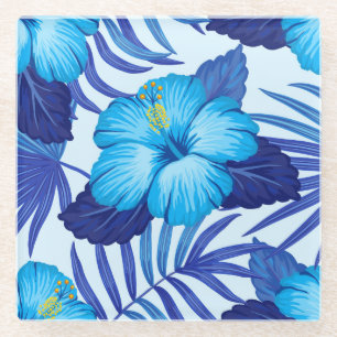 Dessous-de-verre En Verre Plantes tropicaux hawaïens, motif hibiscus.