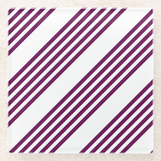 Dessous-de-verre En Verre Plum et blanc cinq bandes motif (Devant)