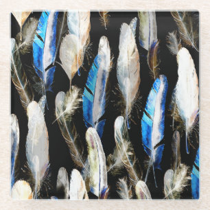 Dessous-de-verre En Verre Plumes d'aquarelle volante : Arrière - plan transp