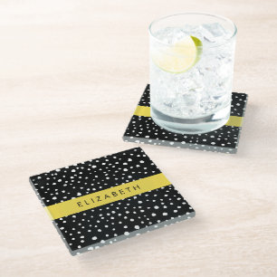 Dessous-de-verre En Verre Points dalmatiens, Spots, Noir et Blanc, Votre nom