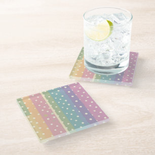 Dessous-de-verre En Verre Points polka en nuances pastel rayées 