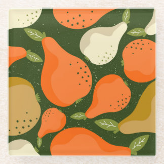 Dessous-de-verre En Verre Poires, feuille : papier peint vintage coloré.