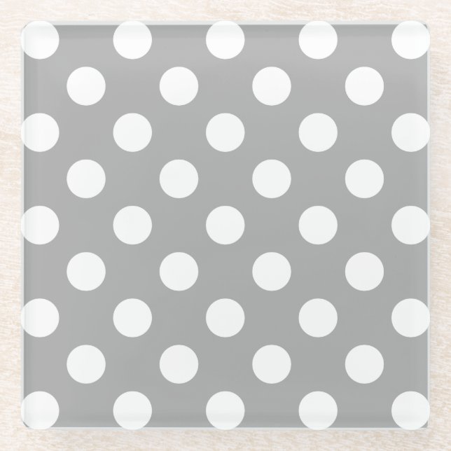 Dessous-de-verre En Verre Pois blancs sur gris (Devant)