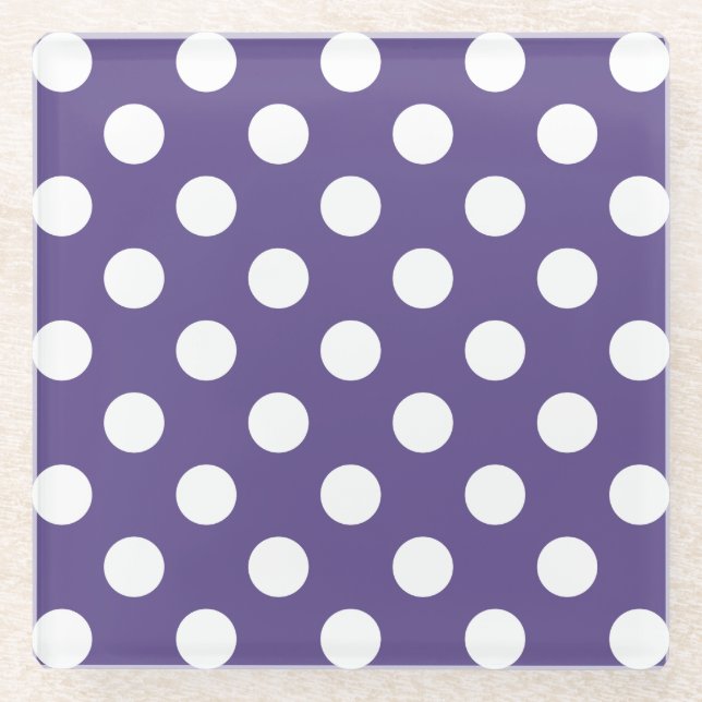 Dessous-de-verre En Verre Pois blancs sur ultra violet (Devant)