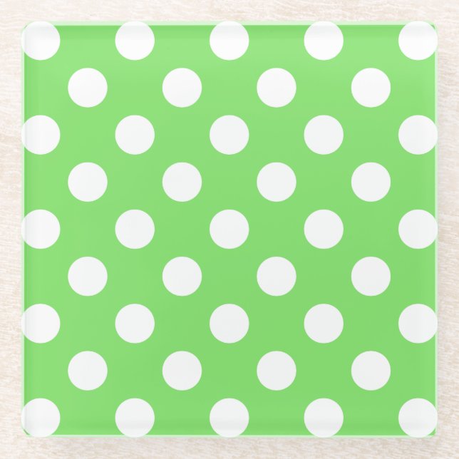 Dessous-de-verre En Verre Pois blancs sur vert pomme (Devant)