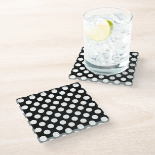 Dessous-de-verre En Verre Pois noirs et blancs, Motif Polka