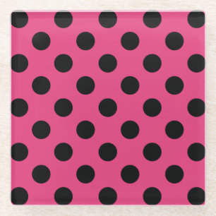Dessous-de-verre En Verre Pois noirs sur fuchsia