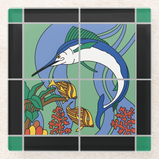 Dessous-de-verre En Verre Poisson de marlin de tuiles de Catalina (Devant)