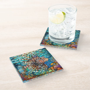 Dessous-de-verre En Verre Poisson Lion sous-marin Art en verre