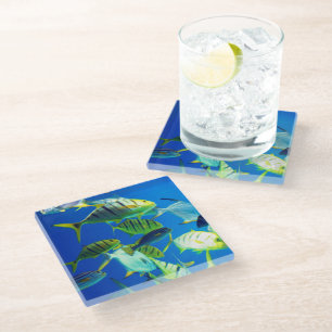 Dessous-de-verre En Verre Poisson marin jaune avec des rayures noires