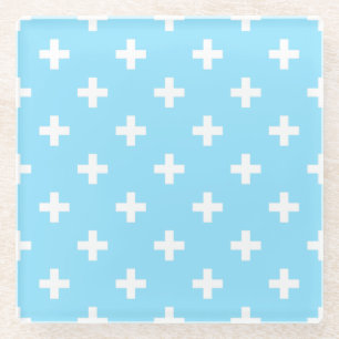 Dessous-de-verre En Verre Polka blanche croise sur bleu bébé