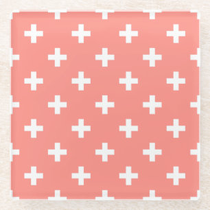 Dessous-de-verre En Verre Polka blanche croise sur la pêche