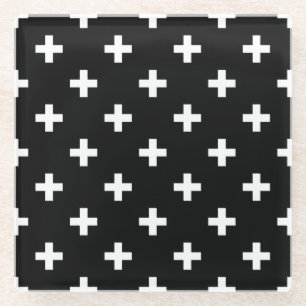 Dessous-de-verre En Verre Polka blanche croise sur noir