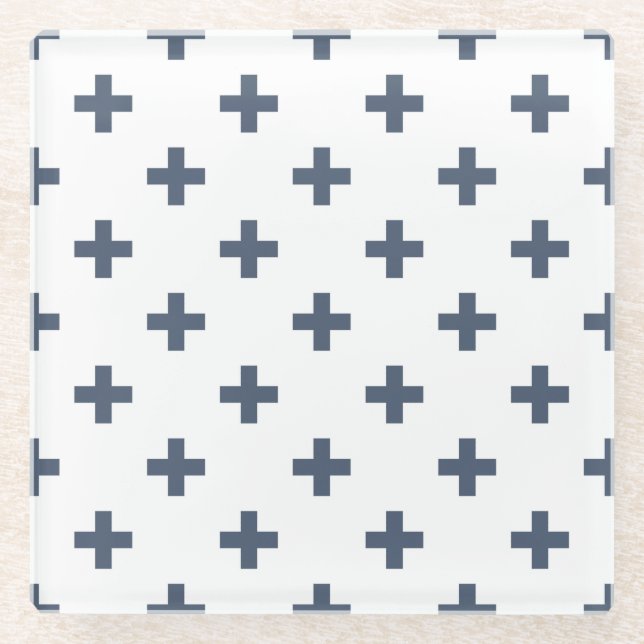 Dessous-de-verre En Verre Polka gris-bleu croise sur blanc (Devant)