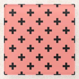 Dessous-de-verre En Verre Polka noire croise sur pêche