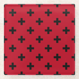 Dessous-de-verre En Verre Polka noire croise sur rouge