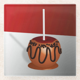 Dessous-de-verre En Verre Pomme de bonbons, rouge et caramel