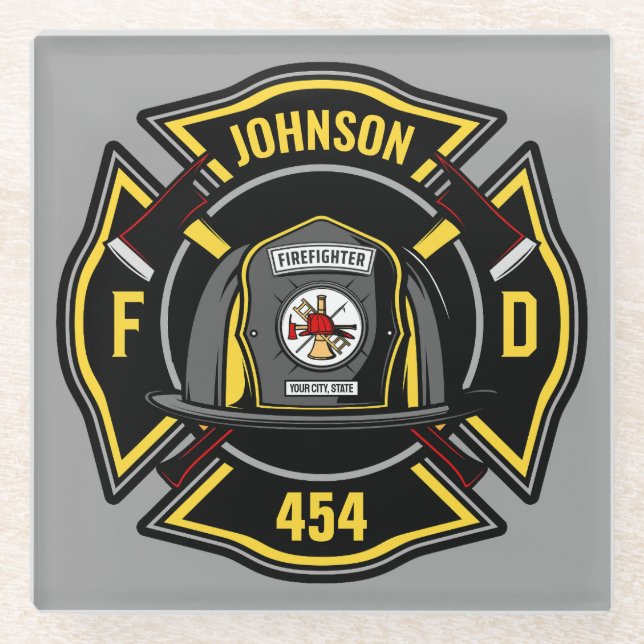 Dessous-de-verre En Verre Pompier AJOUTER LE NOM L'équipe de Secourt du serv (Devant)