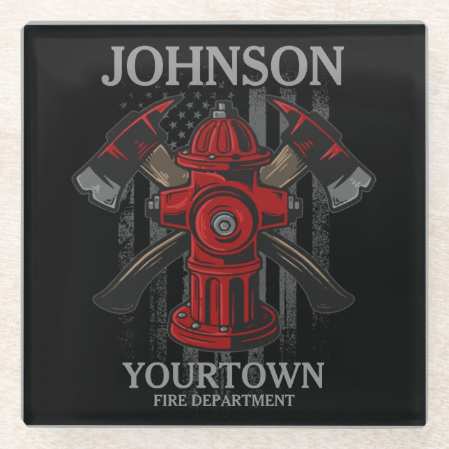Dessous-de-verre En Verre Pompier NOM Fire Department Hydrant USA Drapeau (Devant)