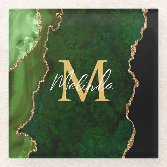 Dessous-de-verre En Verre Porte en marbre vert et or (Devant)
