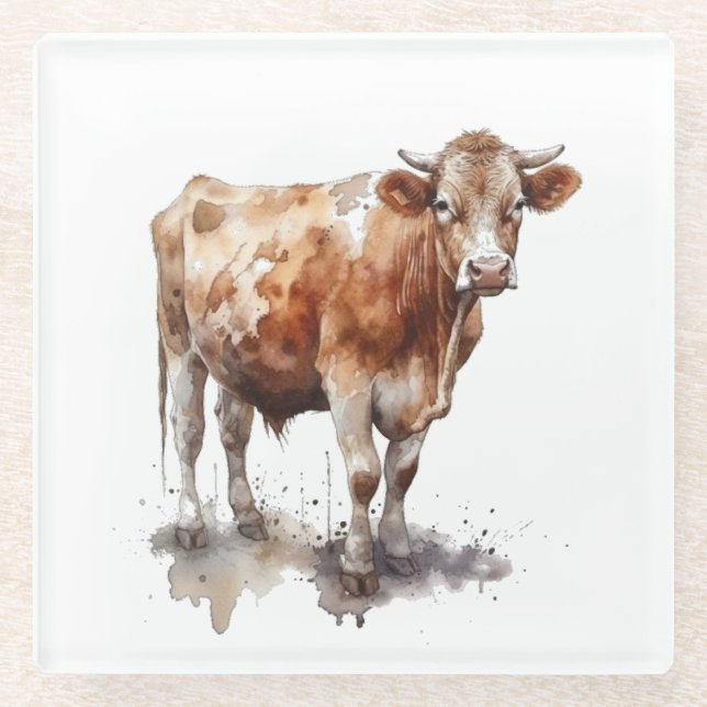 Dessous-de-verre En Verre Portrait de vache de ferme rustique (Devant)