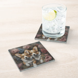 Dessous-de-verre En Verre Portraits de races de chiens de fleurs 5