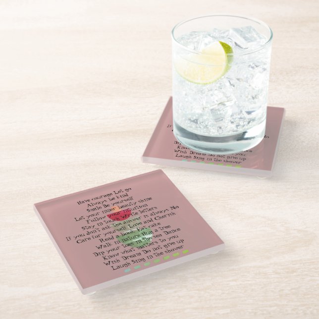 Dessous-de-verre En Verre Positive Life cite Happiness Pink Abstrait (Incliné)