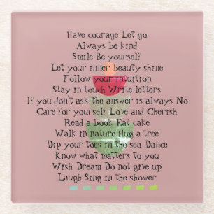 Dessous-de-verre En Verre Positive Life cite Happiness Pink Abstrait