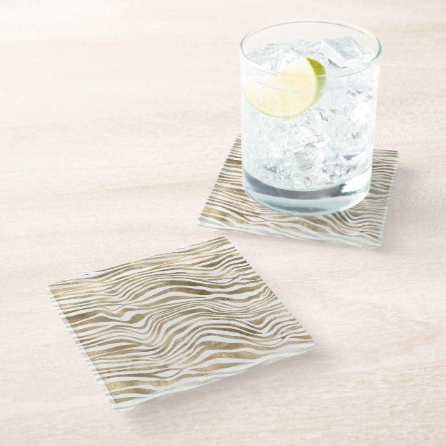 Dessous-de-verre En Verre Poster de animal Gold Zebra       (Incliné)